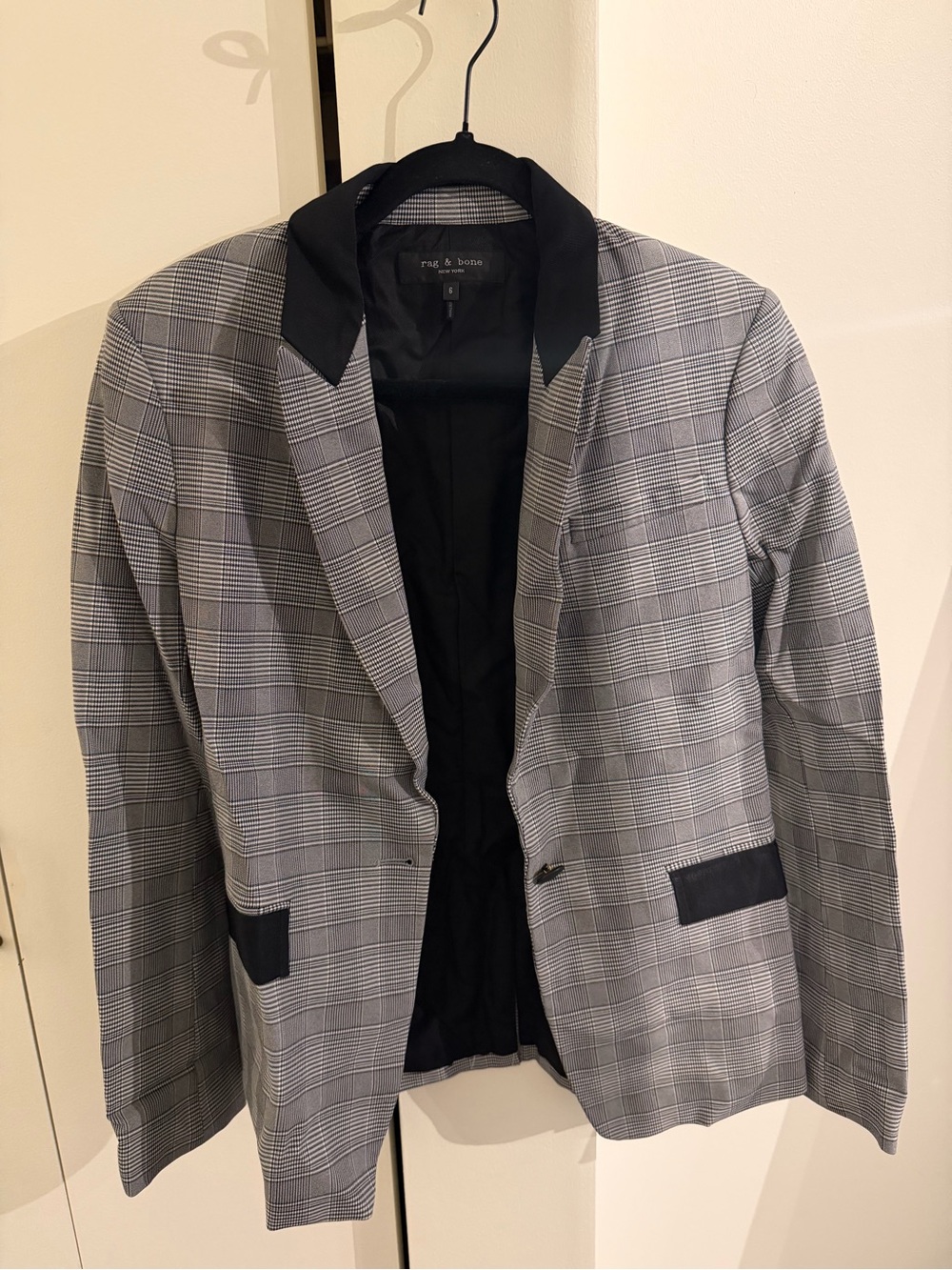 rag & bone Grey Glen Plaid Blazer with Black Trim